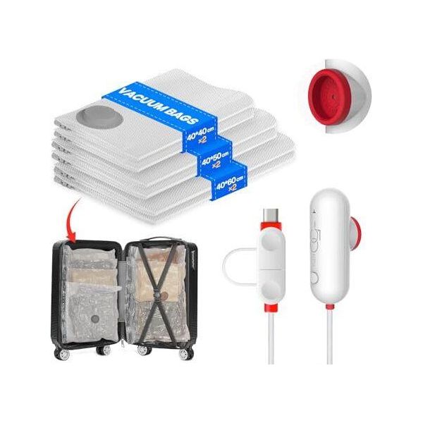 Sacchetto Sottovuoto Per Abiti Pompa Usb, Confezione Da 6 Abiti (2 X 40 Cm, 2 50 60 Cm), Riutilizzabile In Viaggio - Essenziale Per Risparmiare Spazio-image