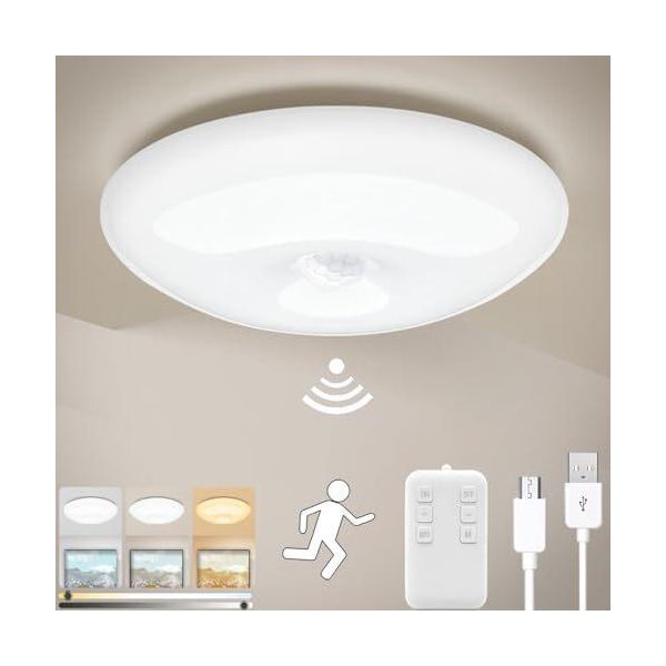 1 X Sensore Di Movimento Della Plafoniera Led Ricaricabile Via Usb, Telecomando A Batteria Dimmerabile, 3000-6000 K, 4000 Mah, Bianco, Vite Rotonda Per Luce Wireless-image
