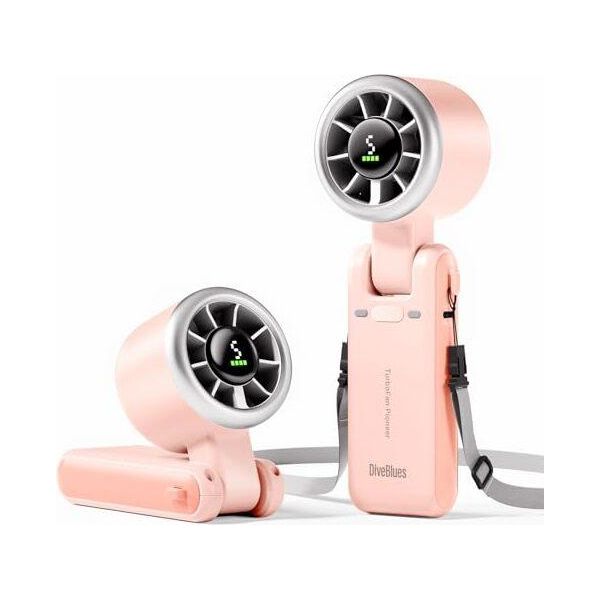 Ventilatore Portatile Turbo A Mano, 9M/S Ad Alta Velocità, Vento A 5 Velocità, Batteria Ricaricabile, Ventilatore A Mano, Da Collo E Da Tavolo 3 In 1, Fino A 12-image