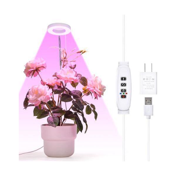 Lampada Per Piante Tom-Shine Led, Luce Di Crescita Per Piante Da Interno, Altezza Regolabile, Lampada Per Piante Led A Spettro Completo, 3 Modalità Di Luce, 10 Luminosità, Supporti-image
