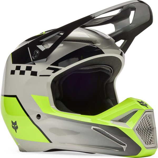 Casco Motocross Fox V1 Collect Per Giovani, Nero/Grigio/Giallo, Y/M (51/52)-image
