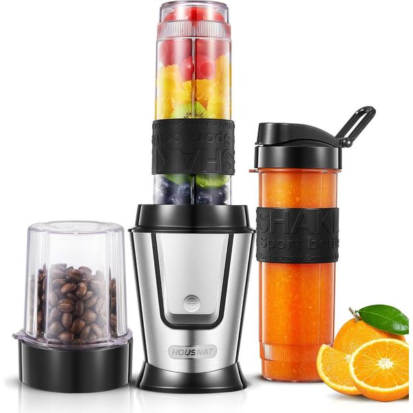Housnat Smoothie Maker Go, 500W Stand Mixer Blender Coffee Grinder 280Ml, Frullatore Elettrico Con 2 Bottiglie Sportive In Plastica Tritan 570Ml, Portatile, Senza Bpa,-image