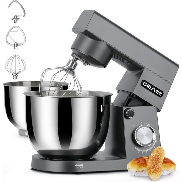 Robot Da Cucina Cheflee 1500W Con Ciotola In Acciaio Inox Da 4,5 E 5,5 Litri, Mixer Da Cucina A 10+P Velocità, Sbattitore, Gancio Per Impasto, Frusta-image