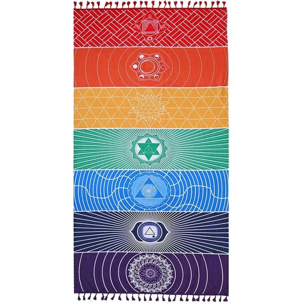 Arazzo Da Meditazione Yoga, Arazzo Dei Sette Chakra, Arazzo Hippie Boho, Asciugamani Multicolori Che Assorbono Il Sudore Del Tappetino Yoga, Per Spiaggia E Piscina-image