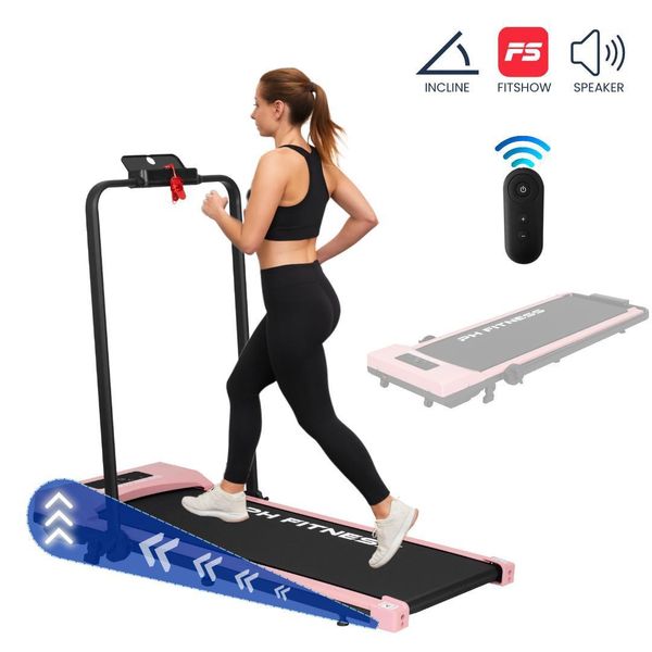 Ph Fitness Tapis Roulant A1F-3 Pieghevole - Walkingpad Per La Casa - Motore 2,0 Hp, 1-12 Km/H, 120 Kg - Inclinazione Manuale, Bluetooth, Display Lcd, Sicurezza-image
