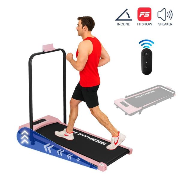 Ph Fitness Tapis Roulant A1F Pieghevole - Walkingpad Per La Casa - Motore 1,5 Hp, 1-8 Km/H, 120 Kg - Bluetooth, Telecomando, Display Lcd, Compatto - Rosa-image