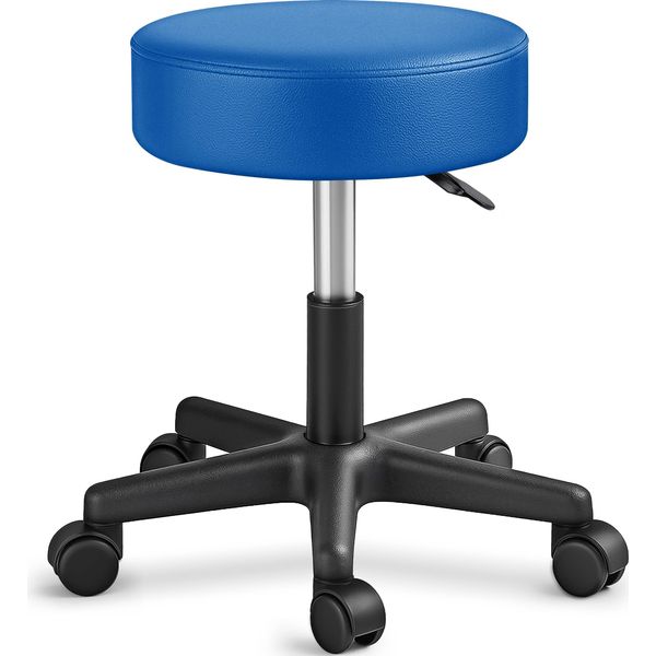 Tresko® Sgabello Rotante Con Schienale 150 Kg Blu | Sgabello Da Lavoro Regolabile In Altezza 46-58 Cm | Sgabello Girevole Con Rotelle | Sedia Da Ufficio Sgabello Sedia Girevole Sgabello Cosmetico-image