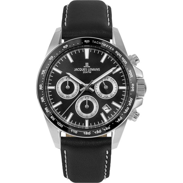 Chronograph Jacques Lemans "Liverpool", Schwarz, Armbanduhren, Herren, Chronograph, Quarzuhr, Armbanduhr, Herrenuhr, Lederarmband, Datum-image