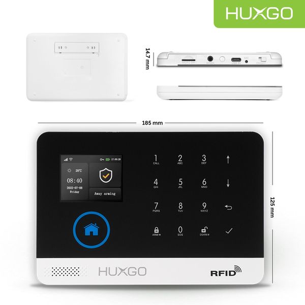 Huxgo HXA003 Sistema Di Allarme Casa Wifi + Gsm 2G Con Sirena, Sistema Di Allarme Con 1X Sensore Di Movimento E 7X Sensore Porta-Finestra, Sistema Di Allarme Per Appartamento, Casa, Ufficio, Tuya Smartlife App-image