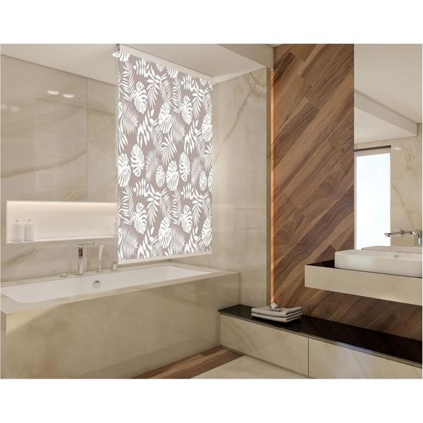 Tenda Da Doccia A Mezza Cassetta Peva Havana Marrone Beige Bianco Foglie 140X240 Cm-image