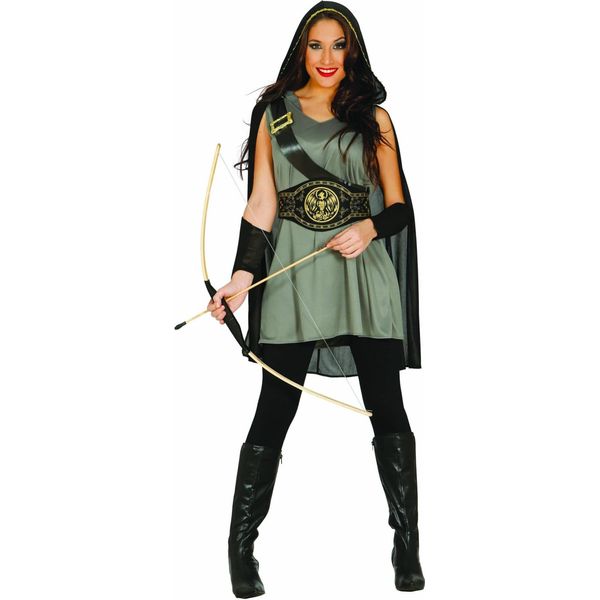 Arciere Medievale Principessa Costume Cappotto Cappuccio Cintura Armi Carnevale Fantasia Eroe Ruolo, Taglia: 38 - 40 (M) Colore: Grigio-image