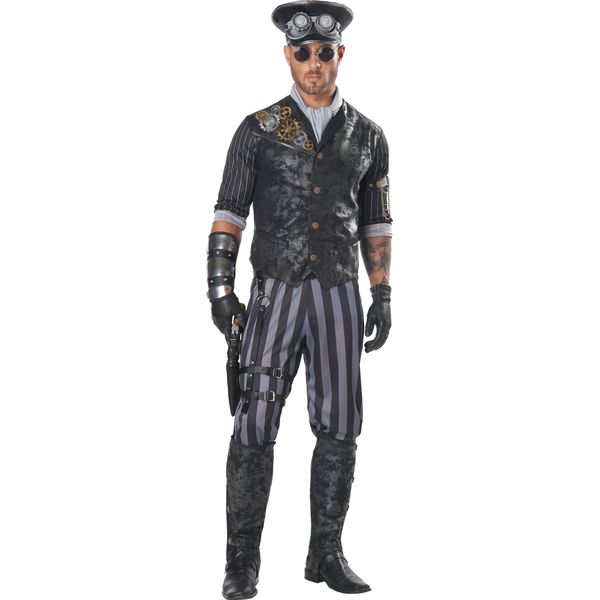 Costume Da Capitano Steampunk Per Uomo In Maschera Grigio - Xl-image