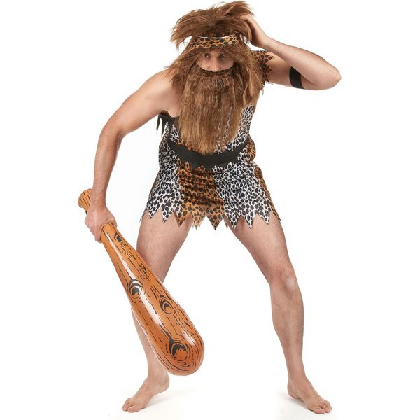 Costume Da Cavernicolo Di Neanderthal Bianco-Marrone-Nero - Taglia Unica (42)-image