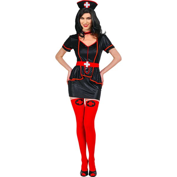 Costume Da Infermiera Per Donna Costume Di Halloween Nero-Rosso - S-image
