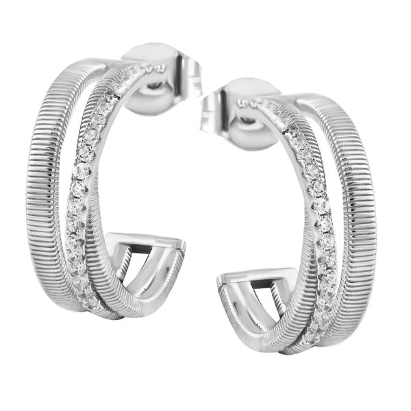 Paar Creolen Firetti "Schmuck Geschenk Silber 925 Ohrschmuck Ohrringe", Silberfarben, Kristallweiß, Kristallweiß, Ohrringe, Damen, 20Mm, Silber 925 (Sterlingsilber), Mit Zirkonia (Synth.)-image