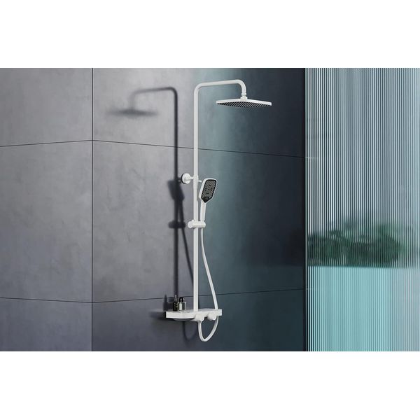 Sistema Doccia Con Termostato BS371 Bianco Opaco, Doccia A Pioggia Sistema Doccia, Soffione Con Ugelli Anticalcare, Asta Doccia Regolabile In Altezza Colore Bianco/Swaz-image