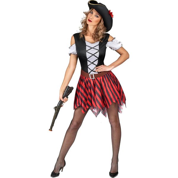 Costume Da Pirata Sexy Per Donna Rosso-Nero-Bianco - S-image