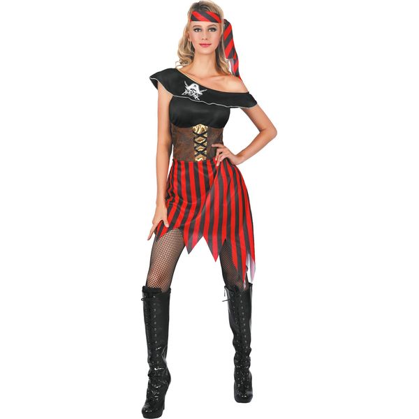 Costume Da Pirata Caldo Da Donna Nero-Rosso-Bianco - S-image