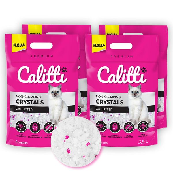 Calitti - Lettiera Per Gatti Ai Silicati | Lettiera Ai Cristalli Di Silicato Premium | Sabbia Antibatterica Per Gatti | Set Di 4 4 X 3,8 L = 15 L-image