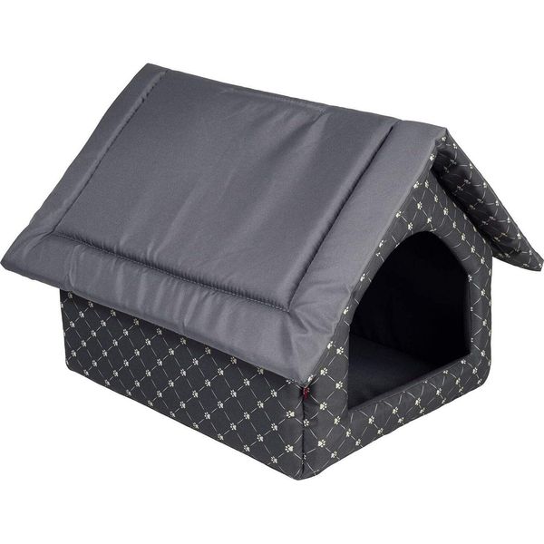 Elegante Grotta Per Cani, Casa Per Cani | Taglia M: 33 X 40 X 33 Cm | Colore: Nero - Motivo: Zampe-image