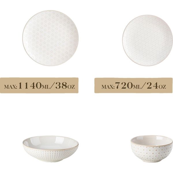 Set Di Stoviglie In Ceramica, Design Elegante, Adatto A Microonde E Lavastoviglie, Bianco-16, 16 Pezzi-image