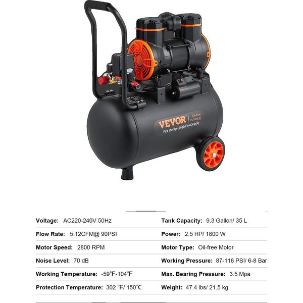 Compressore D'aria, Design Senza Olio, Portatile Ed Efficiente, 35L 1800W-image