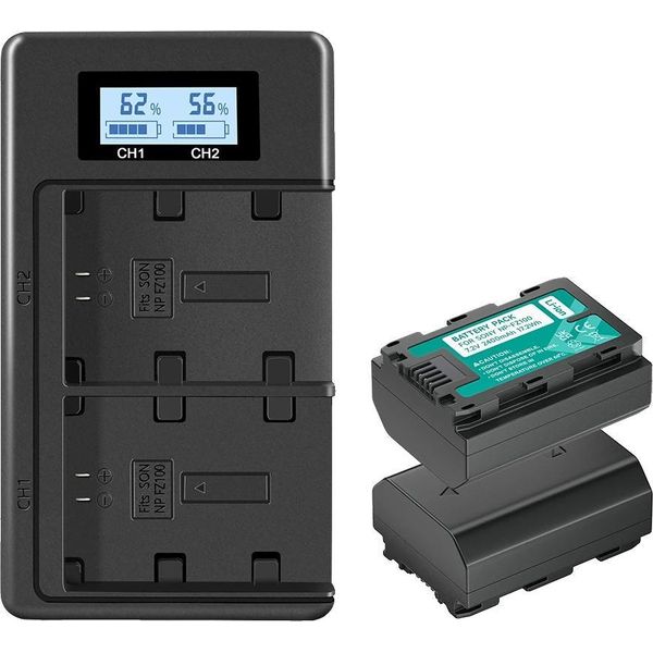 Batteria Della Fotocamera, Capacità 2400Mah, Caricatore A Doppio Slot, 2 Batterie 1 Caricatore-image