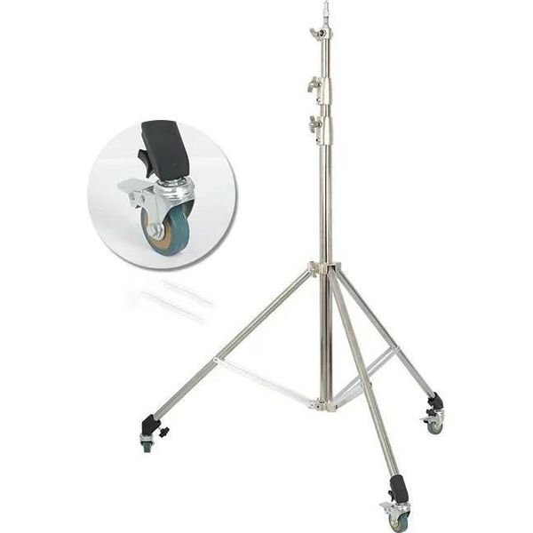 Stativo Per Luci, Acciaio Inox, Altezza Massima 290 Cm, 2,8M Con Ruote-image
