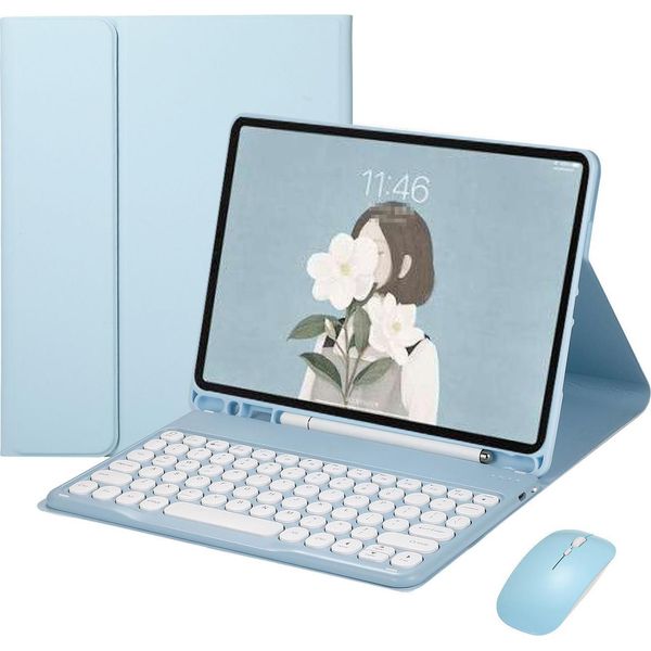 Inf Custodia Tastiera Bluetooth Azzurra + Mouse Per Galaxy Tab S9/S10 Ultra-image