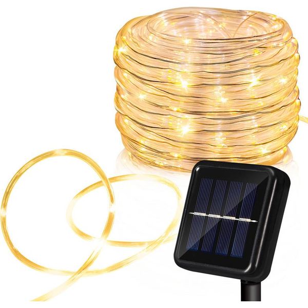 Yakimz Luce Solare A Corda Led Stringa Di Luce A Corda Per Esterni Rete Luminosa Bianco Caldo 10M-image