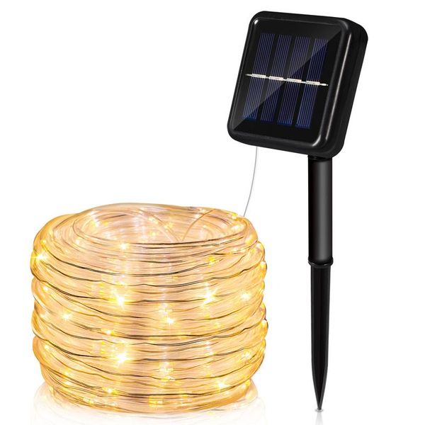 Fiqops Luce Solare A Corda Led Luce A Corda Per Esterni Luci Fiabesche Bianco Caldo 10M-image