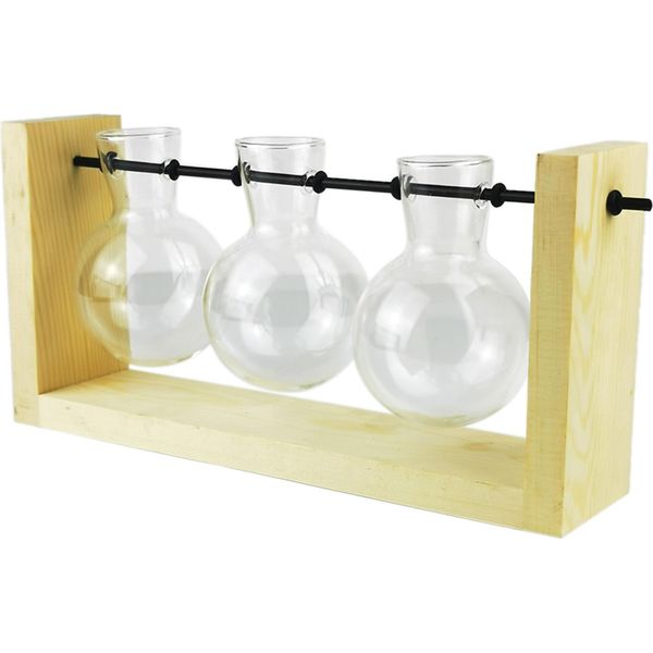 Vaso Idroponico Semplice Vaso Decorativo Di Vetro Per Fiori Terrario Per Piante Con Supporto In Legno-image