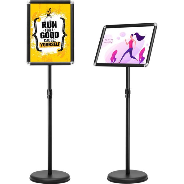 Stand Informativo Costway A3 Regolabile In Altezza, Set Di 2 Stand Informativi, Stand Per Poster Girevole E Orientabile, Stand Di Presentazione Con Tappo Per Clienti Nero-image