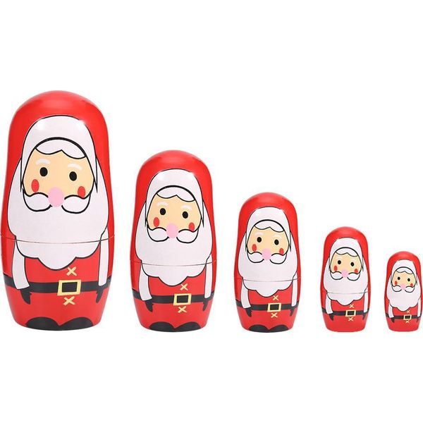 Matrioska Natalizia, Dipinta A Mano, Babbo Natale In 5 Pezzi, Matrioska In Legno, Decorazione Natalizia-image