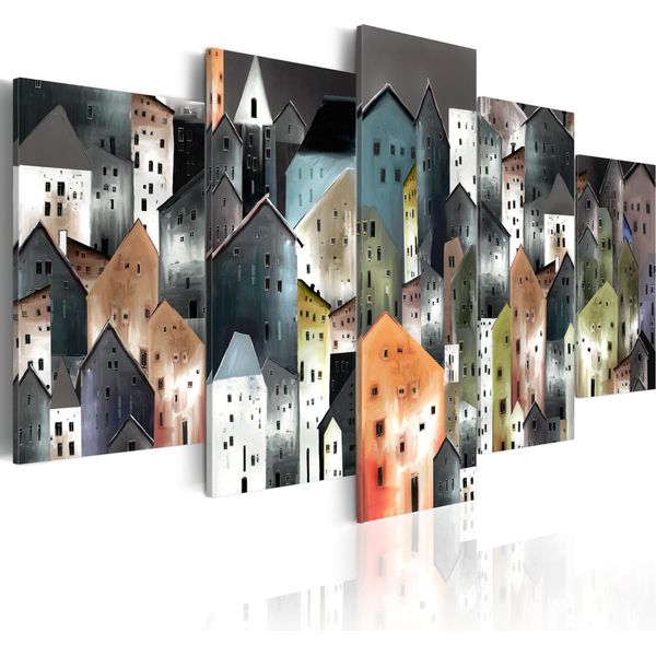 Quadro Su Tela Astratto 200X100 Cm In Tessuto Non Tessuto 5 Pezzi Stampa D'arte Moderna Arte Murale Xxl Decorazione Murale Design Quadro Murale - Città Architettura Case 0102-1-image