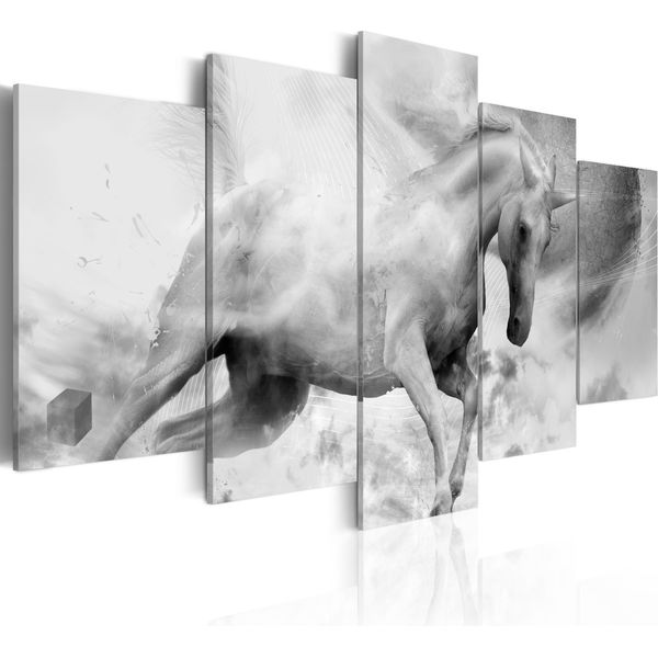 Quadro Su Tela Astratto 200X100 Cm In Tessuto Non Tessuto 5 Pezzi Stampa D'arte Moderna Arte Murale Xxl Decorazione Murale Design Quadro - Animali Corsa Cavallo Bianco Astratto 020101-14-image