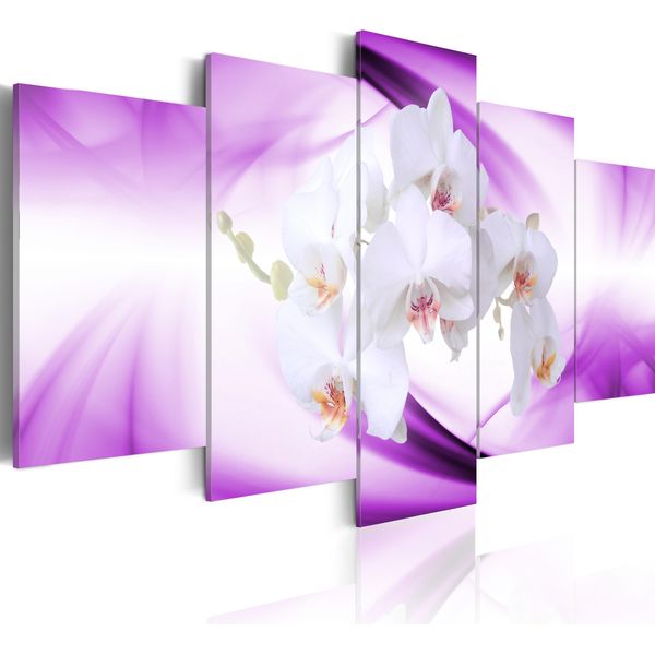Quadro Su Tela Astratto 200X100 Cm In Tessuto Non Tessuto 5 Pezzi Stampa D'arte Moderna Arte Murale Xxl Decorazione Murale Design Quadro Murale - Fiori Orchidea Viola Bianco 020110-5-image