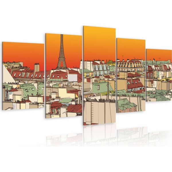 Quadro Su Tela Astratto 200X100 Cm In Tessuto Non Tessuto 5 Pezzi Stampa D'arte Moderna Arte Murale Xxl Decorazione Murale Design Quadro Murale - Francia Parigi Schizzo 020119-7-image