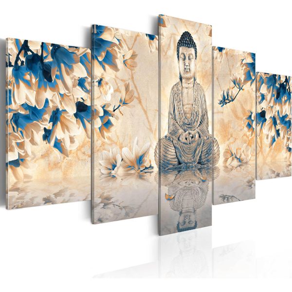 Quadri Su Tela 200X100 Cm 020113- 243 Quadro Su Tela Non Tessuta 5 Pezzi Stampa D'arte Moderna Arte Murale Xxl Decorazione Murale Design Quadro Murale Buddha-image
