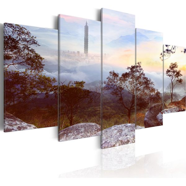 Quadro Su Tela Paesaggio Natura 200X100 Cm Quadro Su Tela Non Tessuta 5 Pezzi Stampa D'arte Moderna Arte Murale Xxl Decorazione Murale Design Quadro Murale - Montagne Prato 030101-8-image