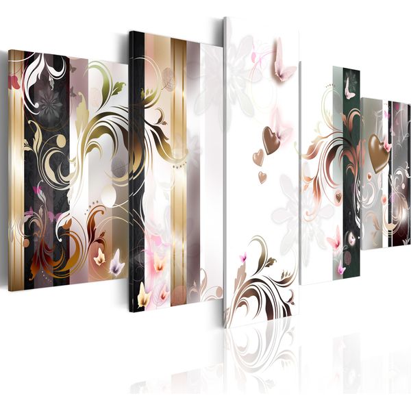 Quadro Su Tela Astratto 200X100 Cm In Tessuto Non Tessuto 5 Pezzi Stampa D'arte Moderna Arte Murale Xxl Decorazione Murale Design Quadro Murale - Ornamento Cuore Farfalla 020101-149-image