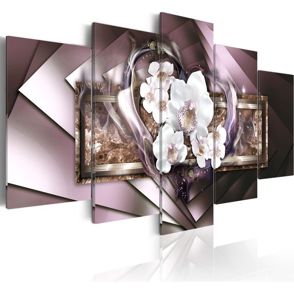 Quadro Su Tela Astratto 200X100 Cm In Tessuto Non Tessuto 5 Pezzi Stampa D'arte Moderna Arte Murale Xxl Decorazione Murale Design Quadro Murale - Fiori Orchidea Cuore Oro 020101-184-image