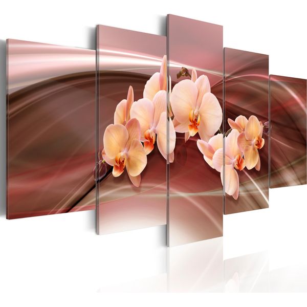 Quadri Su Tela Fiori 200X100 Cm In Tessuto Non Tessuto 5 Pezzi Stampa D'arte Moderna Arte Murale Xxl Decorazione Murale Design Quadro Murale - Orchidea Astratta 020110-12-image