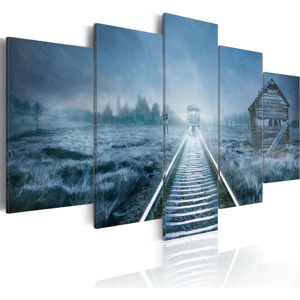 Quadro Su Tela Paesaggio 200X100 Cm In Tessuto Non Tessuto 5 Pezzi Stampa D'arte Moderna Arte Murale Xxl Decorazione Murale Design Quadro Murale - Treno Natura Pioggia 030112-26-image