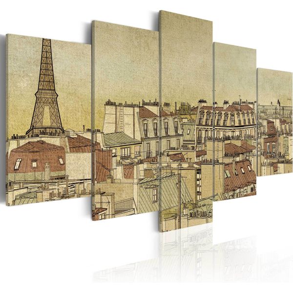 Quadro Su Tela Astratto 200X100 Cm In Tessuto Non Tessuto 5 Pezzi Stampa D'arte Moderna Arte Murale Xxl Decorazione Murale Design Quadro Murale - Francia Parigi Schizzo 020119-17-image