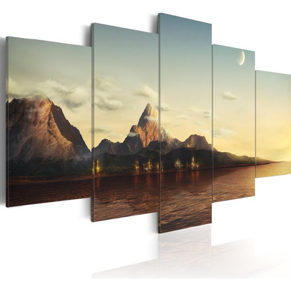 Quadro Su Tela Paesaggio Natura 200X100 Cm Quadro Su Tela Non Tessuta 5 Pezzi Stampa D'arte Moderna Arte Murale Xxl Decorazione Murale Design Quadro Murale - Montagne Mare 030112-34-image