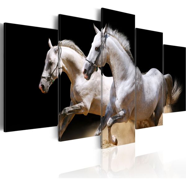 Quadro Su Tela Cavalli Da Corsa 200X100 Cm In Tessuto Non Tessuto 5 Pezzi Stampa D'arte Moderna Arte Murale Xxl Decorazione Murale Design Quadro Da Parete - Animali 030216-6-image