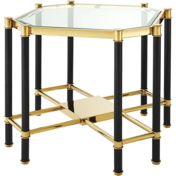 Casa Padrino Tavolino Con Piano In Vetro Oro/Nero 72,5 X 72,5 X H. 55,5 Cm - Mobili Soggiorno-image