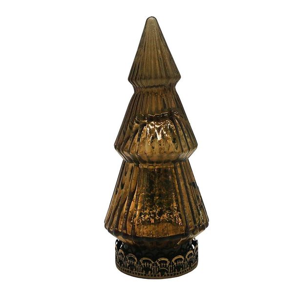 Clayre & Eef Decorazione Natalizia Con Illuminazione A Led Albero Di Natale Ø 7X16 Cm In Vetro Marrone-image