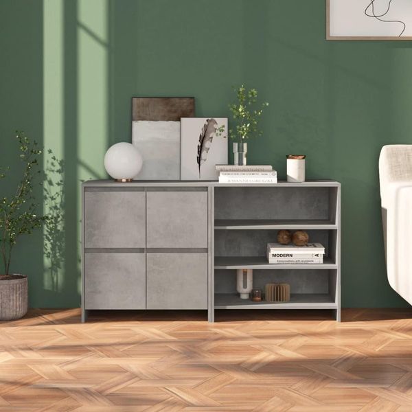 Maison Exclusive - Credenze 2 Pz Grigio Cemento In Legno Multistrato-image